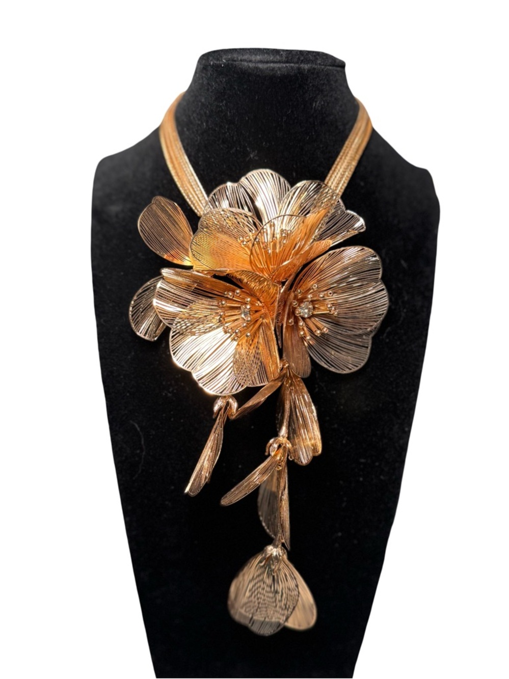 Zara Gold Floral Drop Statement Necklace